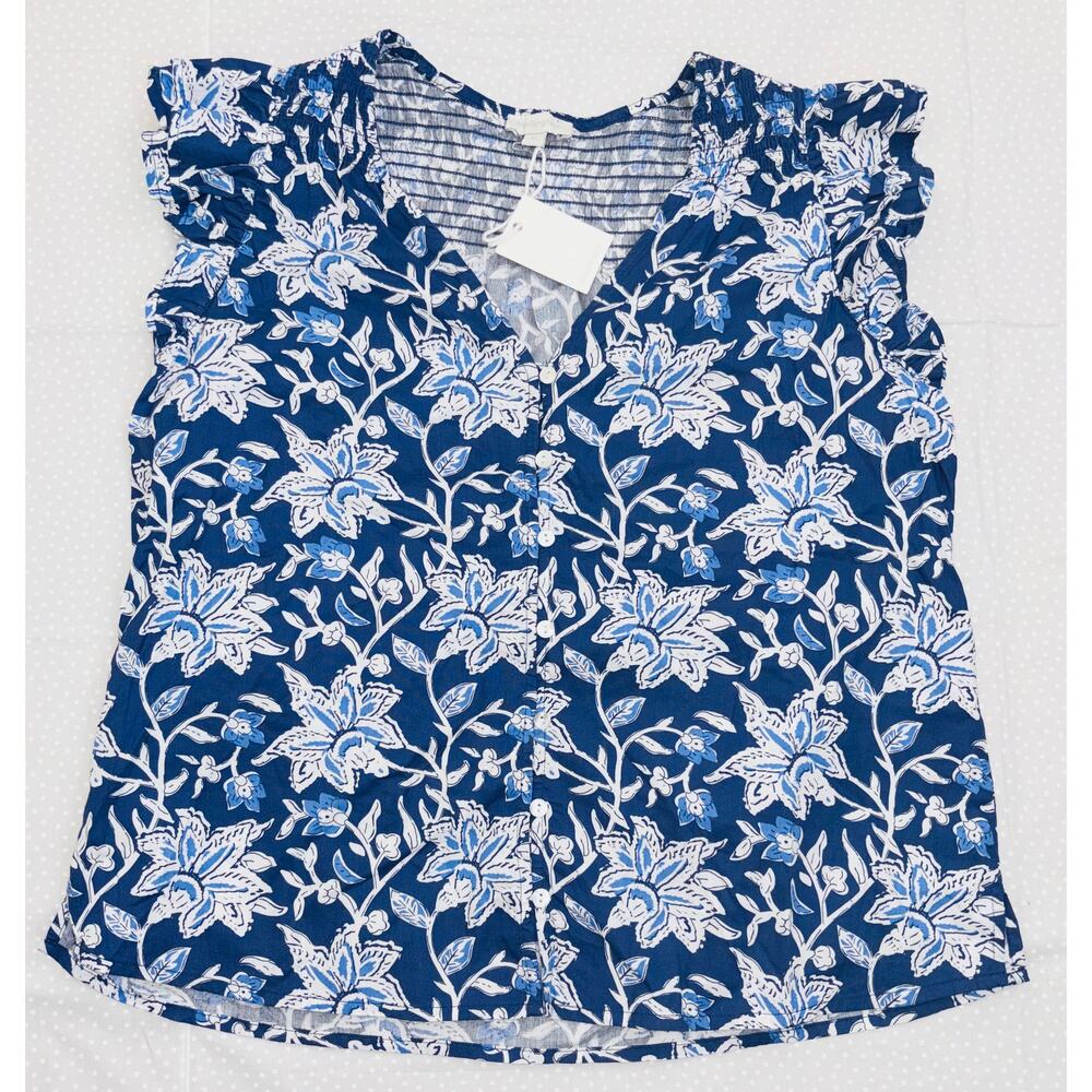 Jennifer & Grace Peplum Ruffle Smock Floral Blue Blouse, Medium, NWT